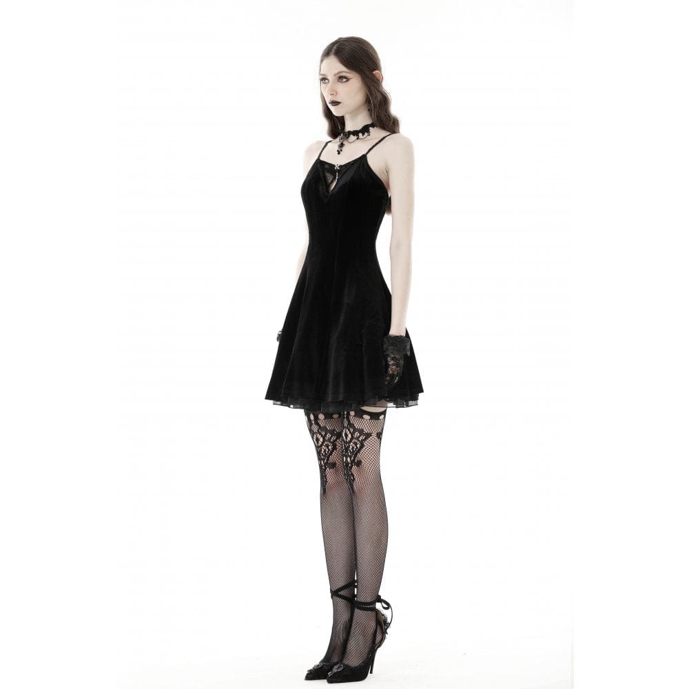 Darkinlove Women's Gothic Cross Velvet Slip Dress