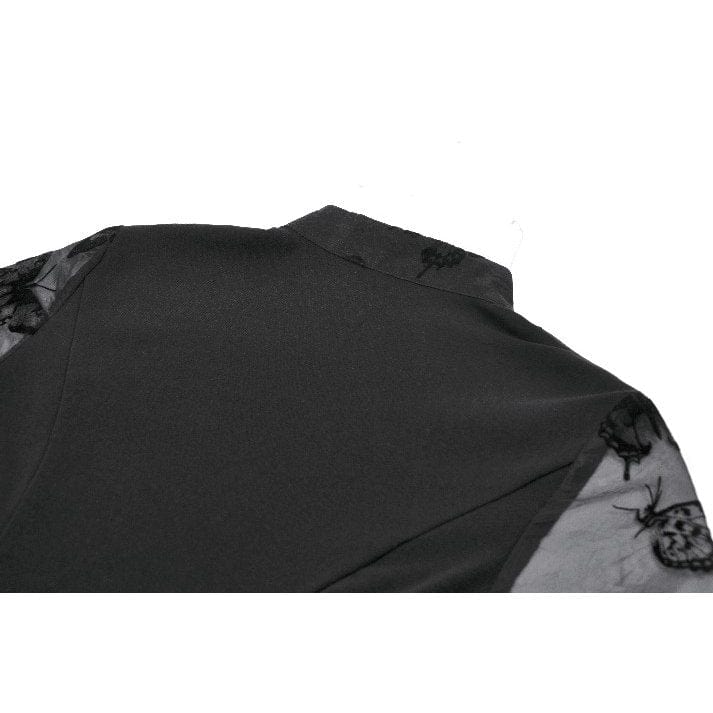 Darkinlove Women's Gothic Cut-out Butterfly Mesh Sleeves Shirt