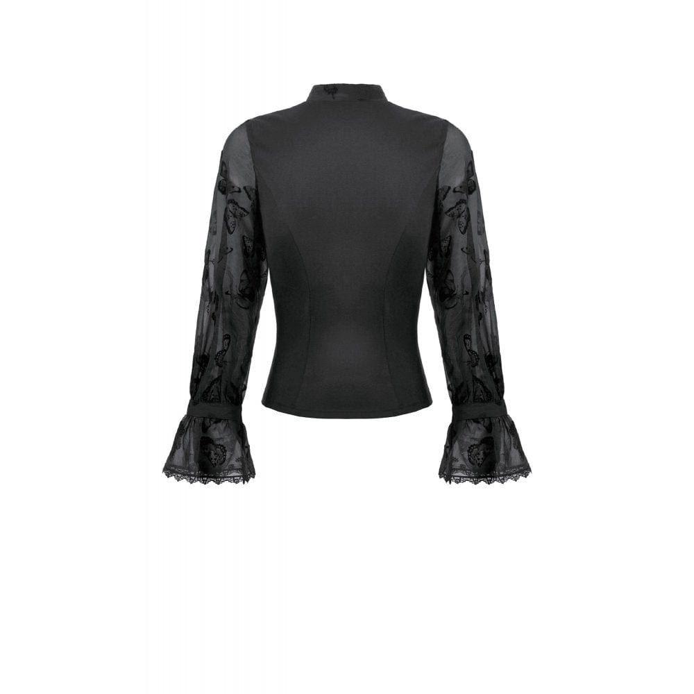 Darkinlove Women's Gothic Cut-out Butterfly Mesh Sleeves Shirt