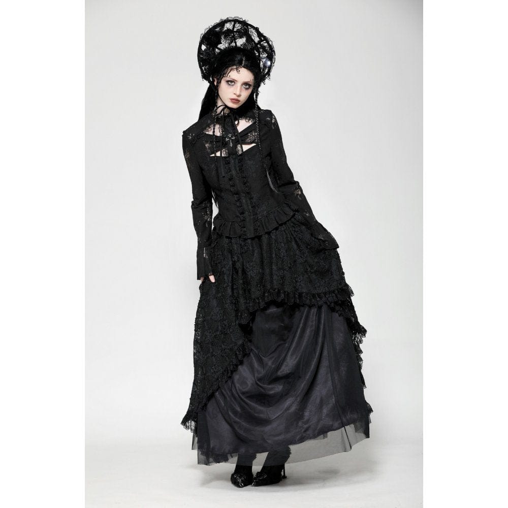 Darkinlove Women's Gothic Cut-out Lace Long Sleeved Shirt