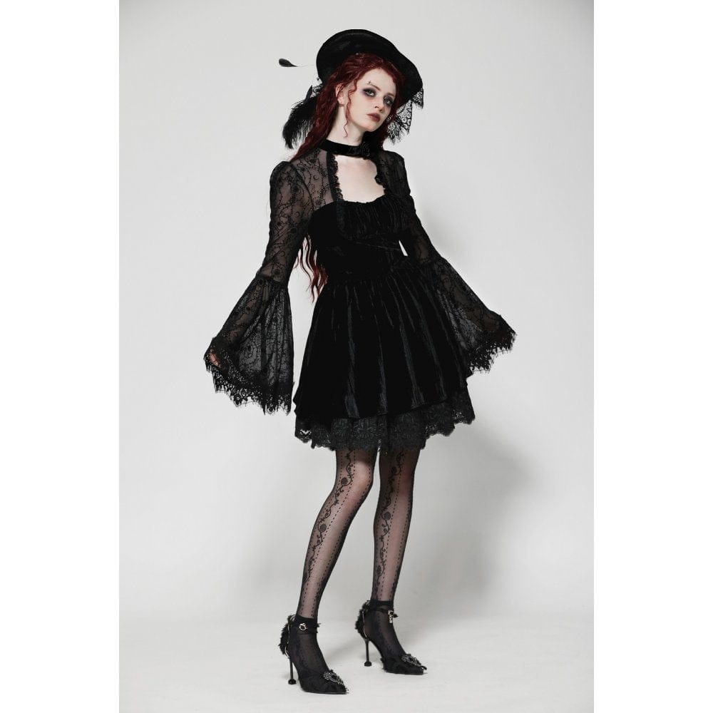 short black gothic dress Women's Gothic Cut-out Lace Short Dress – Punk Design