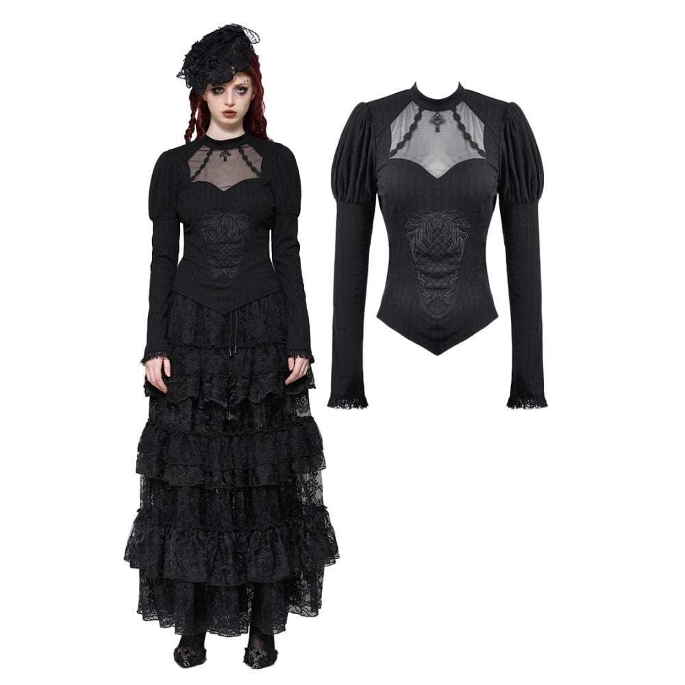 Darkinlove Women's Gothic Cut-out Mesh Long Sleeved Shirt