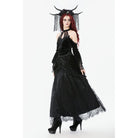 Darkinlove Women's Gothic Cutout Halterneck Velvet Flared Sleeved Shirt