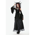 Darkinlove Women's Gothic Cutout Halterneck Velvet Flared Sleeved Shirt