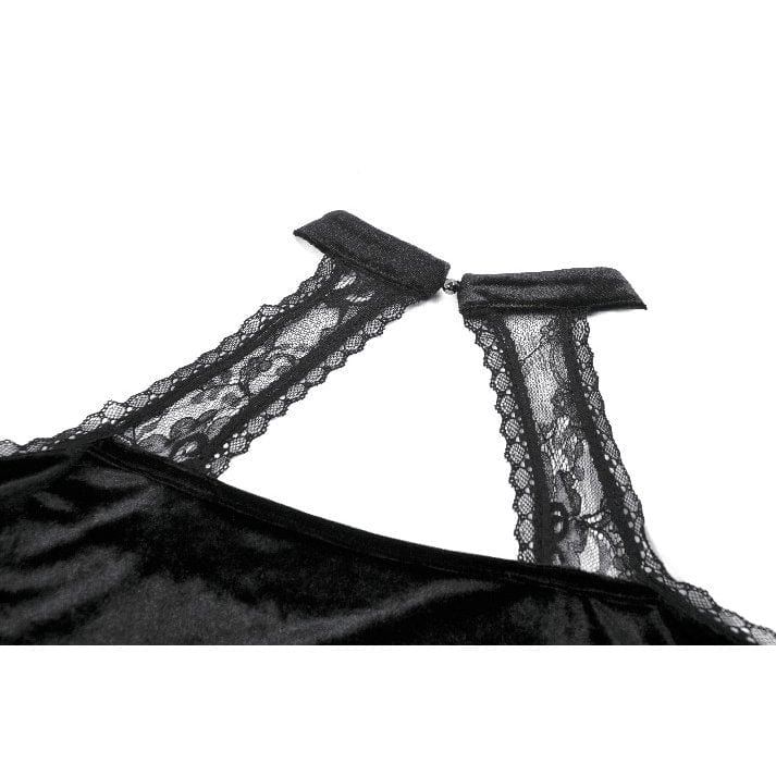 Darkinlove Women's Gothic Cutout Halterneck Velvet Flared Sleeved Shirt