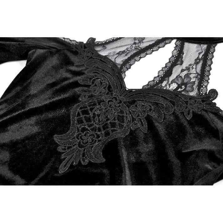 Darkinlove Women's Gothic Cutout Halterneck Velvet Flared Sleeved Shirt
