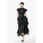 Darkinlove Women's Gothic Cutout Lace Ruffles Jacquard Short Sleeved Shirt