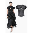 Darkinlove Women's Gothic Cutout Lace Ruffles Jacquard Short Sleeved Shirt