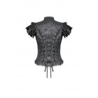 Darkinlove Women's Gothic Cutout Lace Ruffles Jacquard Short Sleeved Shirt
