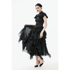 Darkinlove Women's Gothic Cutout Lace Ruffles Jacquard Short Sleeved Shirt