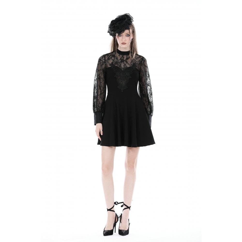 Darkinlove Women's Gothic Cutout Lace Splice Dress