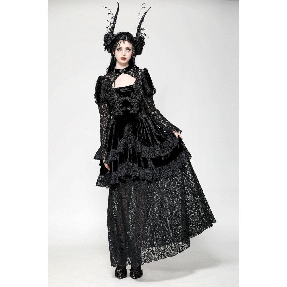 Vestido de noche gótico de terciopelo con encaje y aberturas para mujer de Darkinlove