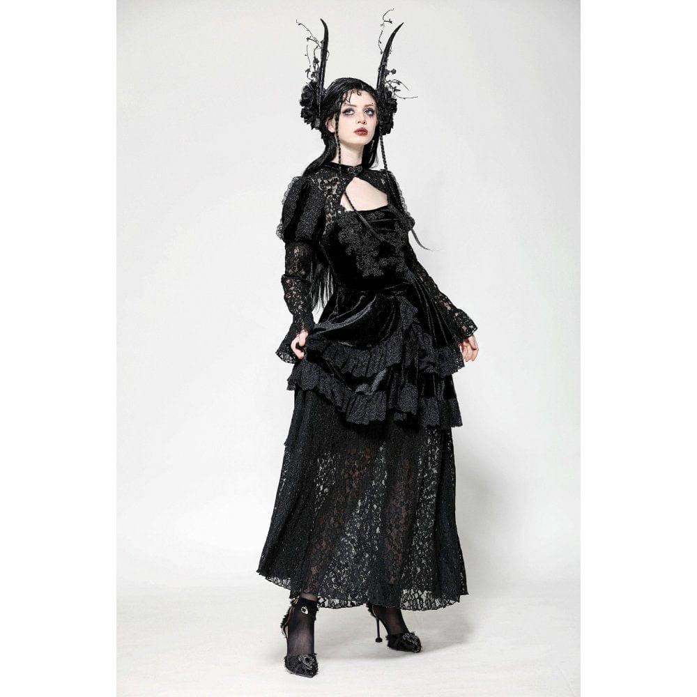 Vestido de noche gótico de terciopelo con encaje y aberturas para mujer de Darkinlove