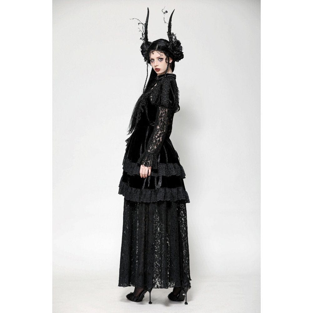 Vestido de noche gótico de terciopelo con encaje y aberturas para mujer de Darkinlove