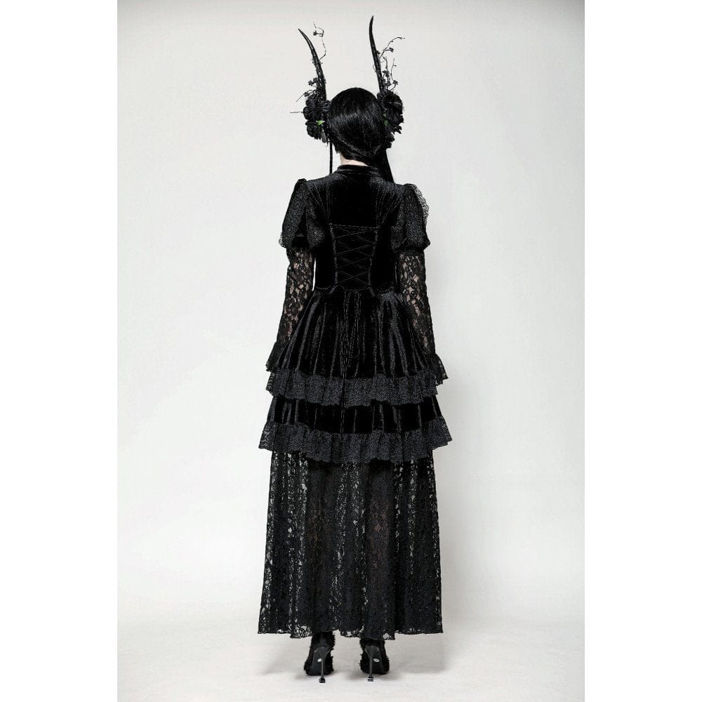 Vestido de noche gótico de terciopelo con encaje y aberturas para mujer de Darkinlove