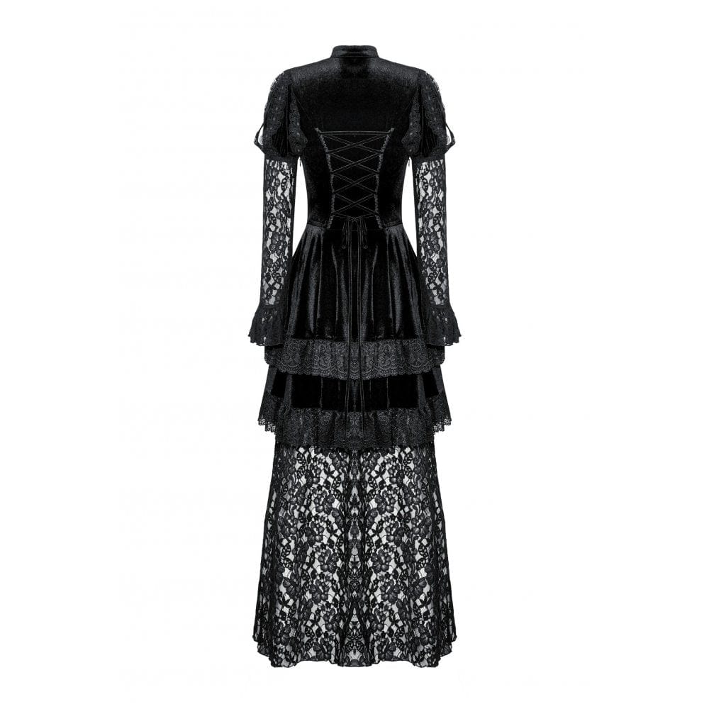 Vestido de noche gótico de terciopelo con encaje y aberturas para mujer de Darkinlove