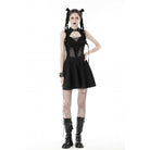 Darkinlove Women's Gothic Cutout Mesh Splice Buckle Dress