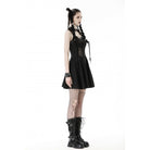 Darkinlove Women's Gothic Cutout Mesh Splice Buckle Dress