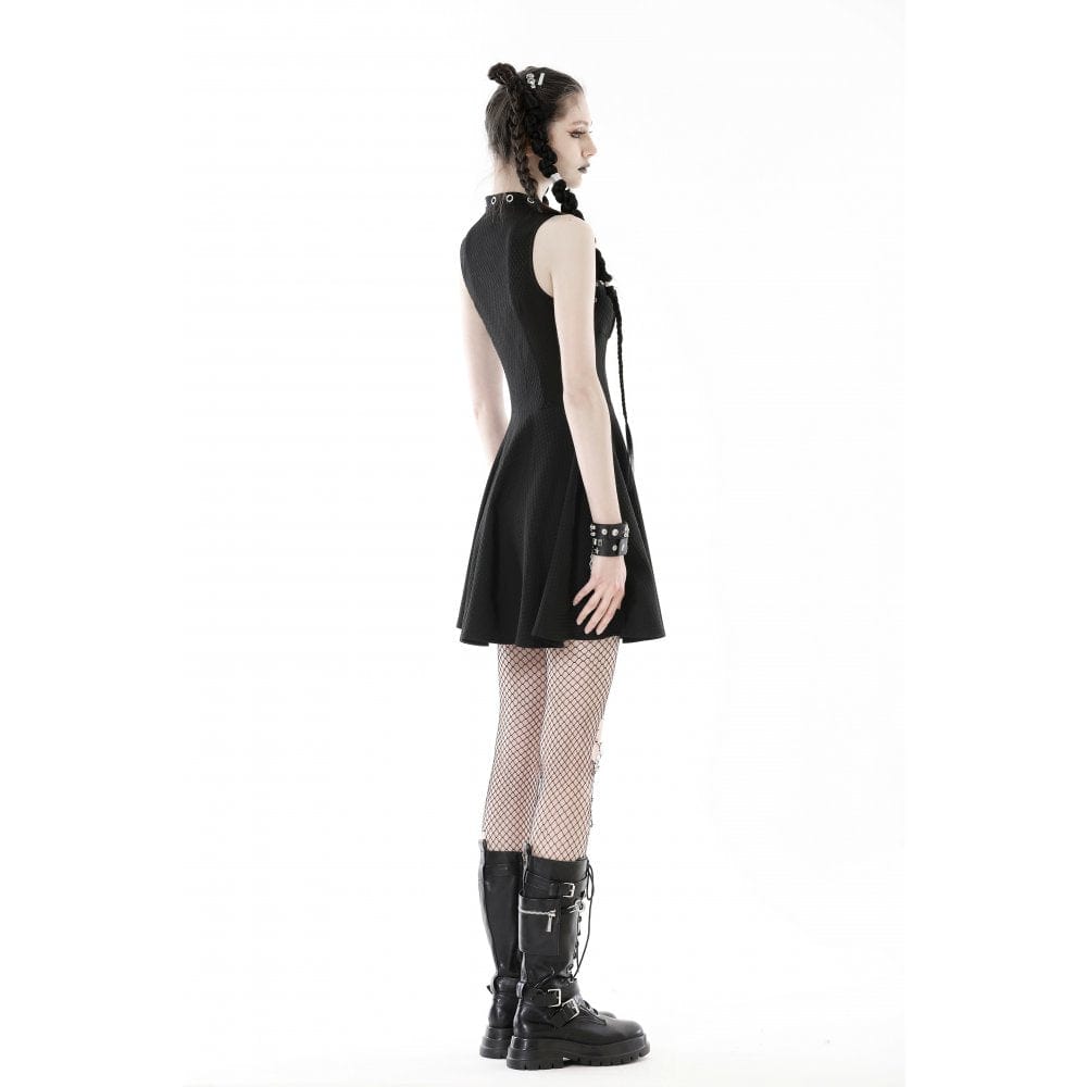 Darkinlove Women's Gothic Cutout Mesh Splice Buckle Dress