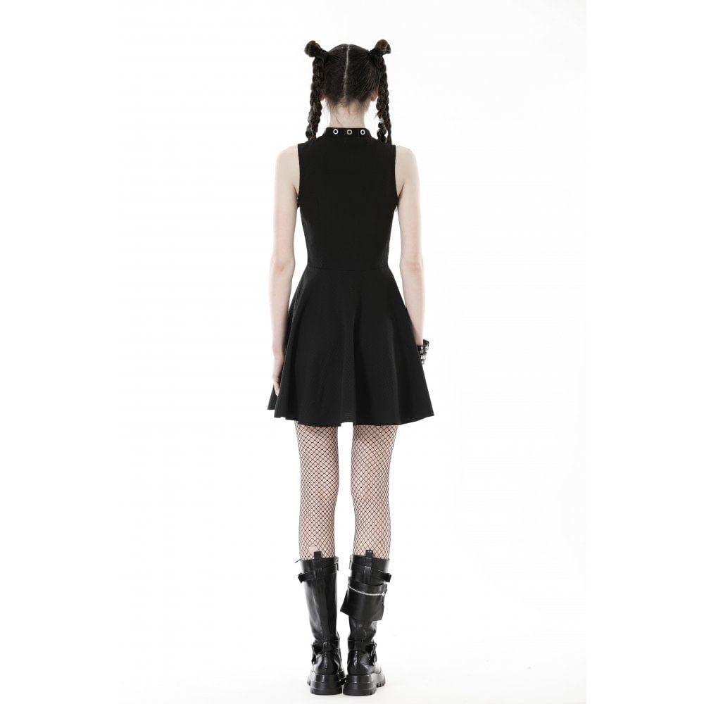 Darkinlove Women's Gothic Cutout Mesh Splice Buckle Dress