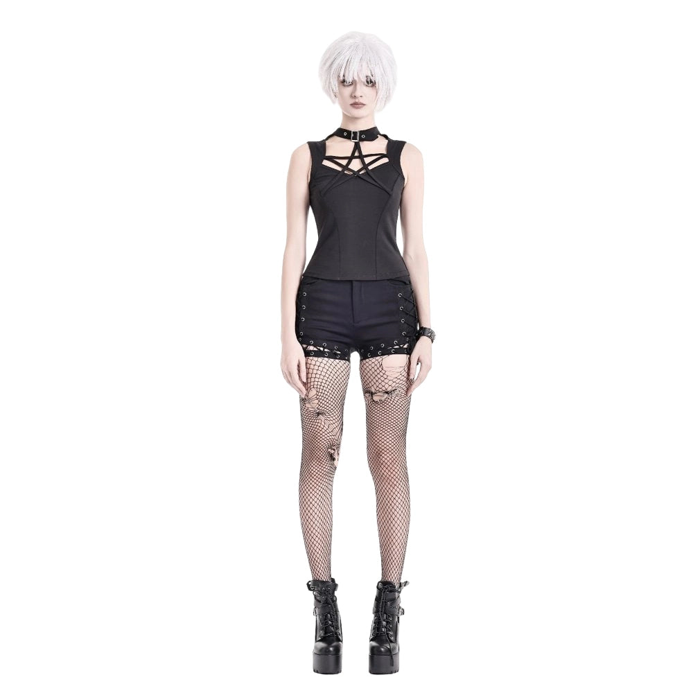 Darkinlove Women's Gothic Cutout Pentacle Buckle Strap Tank Top