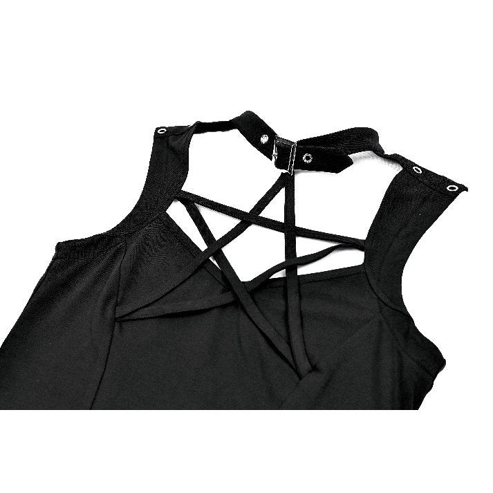 Darkinlove Women's Gothic Cutout Pentacle Buckle Strap Tank Top
