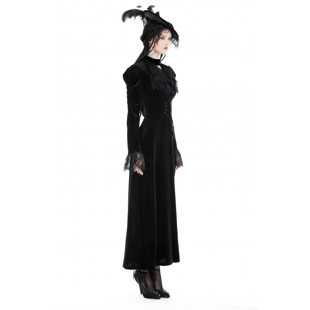 Darkinlove Women's Gothic Cutout Puff Sleeved Velvet Dress