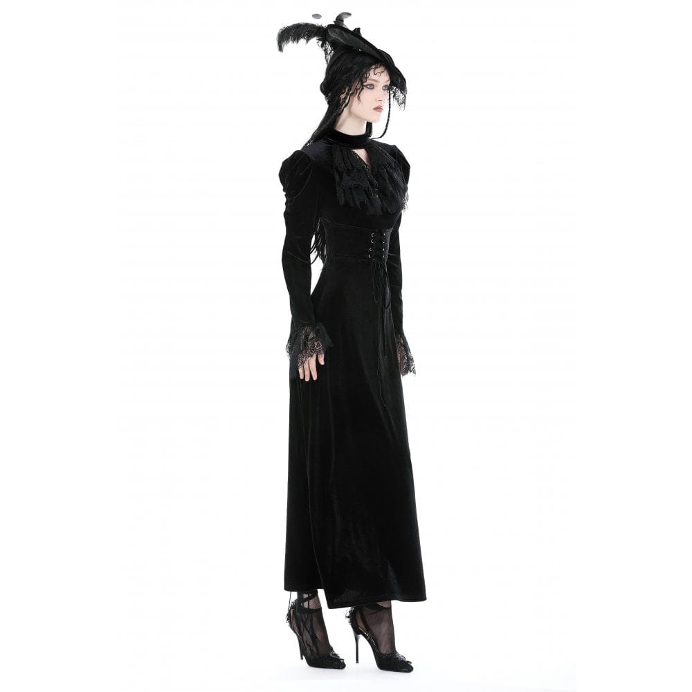 Darkinlove Women's Gothic Cutout Puff Sleeved Velvet Dress
