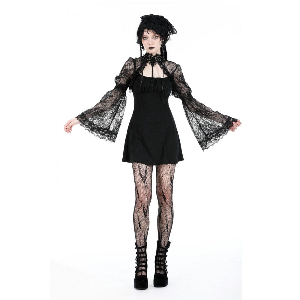 Darkinlove Women's Gothic Cutout Stand Collar Lace Dress