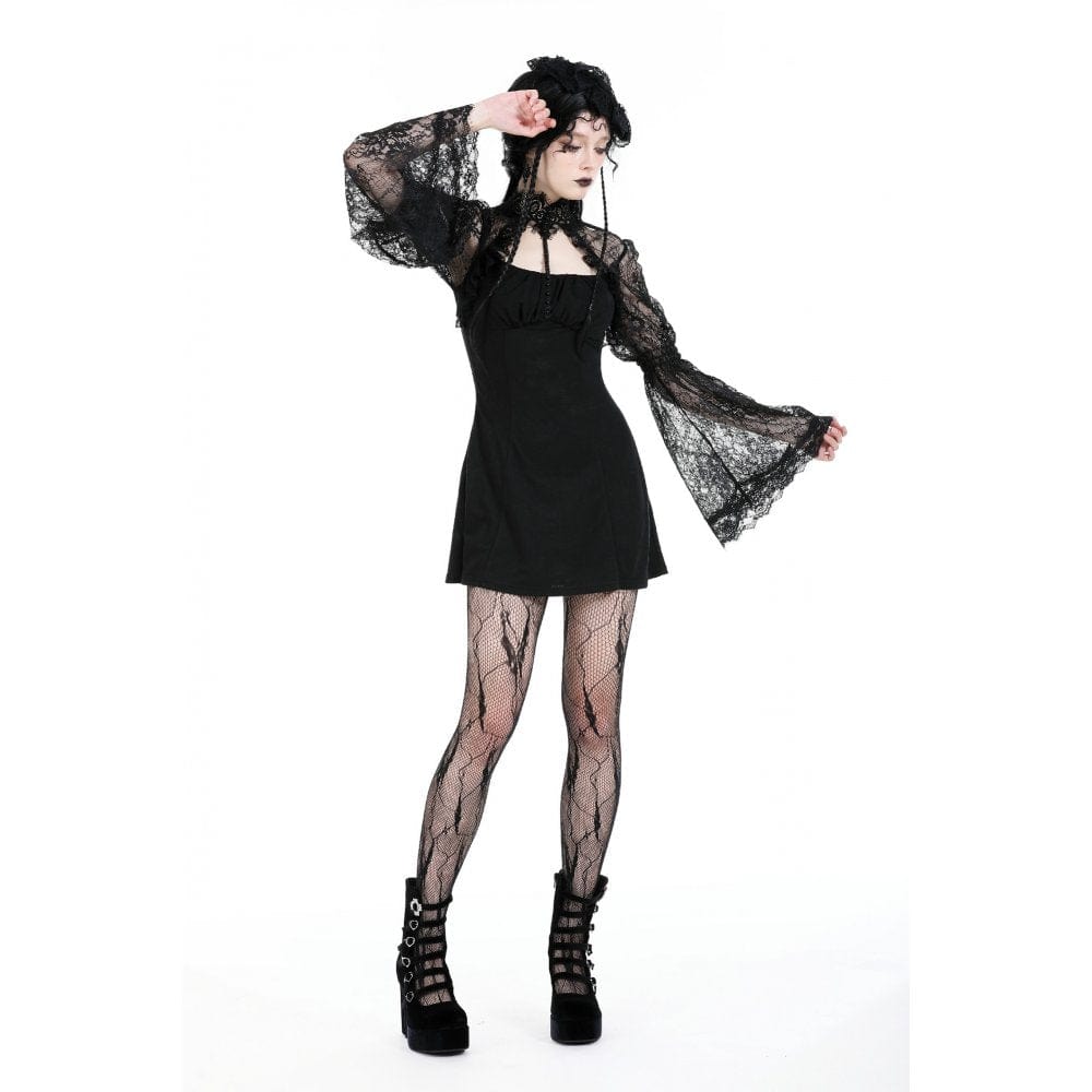 Darkinlove Women's Gothic Cutout Stand Collar Lace Dress