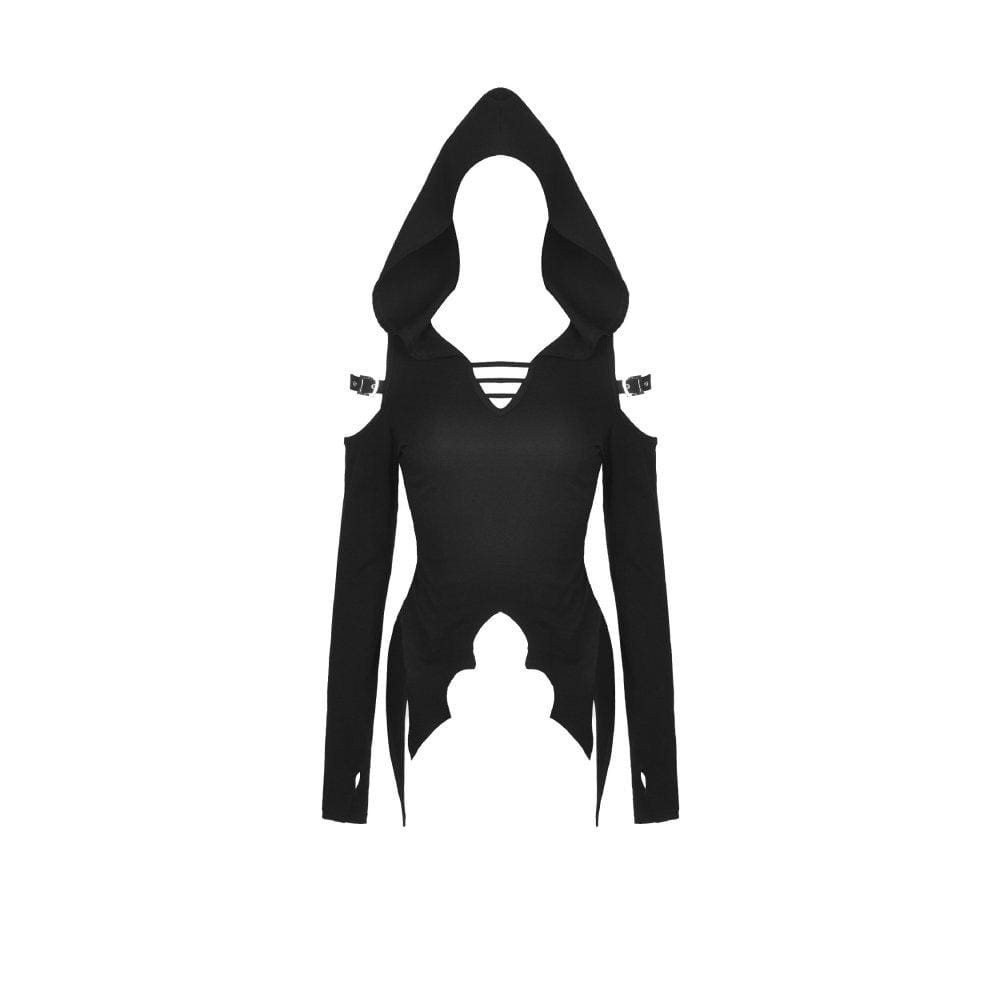 Darkinlove Women's Gothic Cutout Tops With Belt And Hood