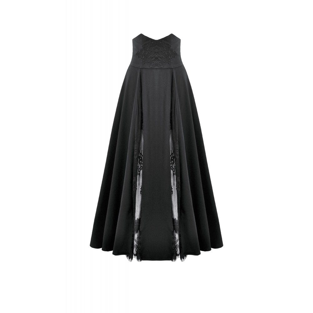 Darkinlove Women's Gothic Decal Floral Mesh High Waist Long Skirt