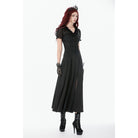 Darkinlove Women's Gothic Decal Floral Mesh High Waist Long Skirt