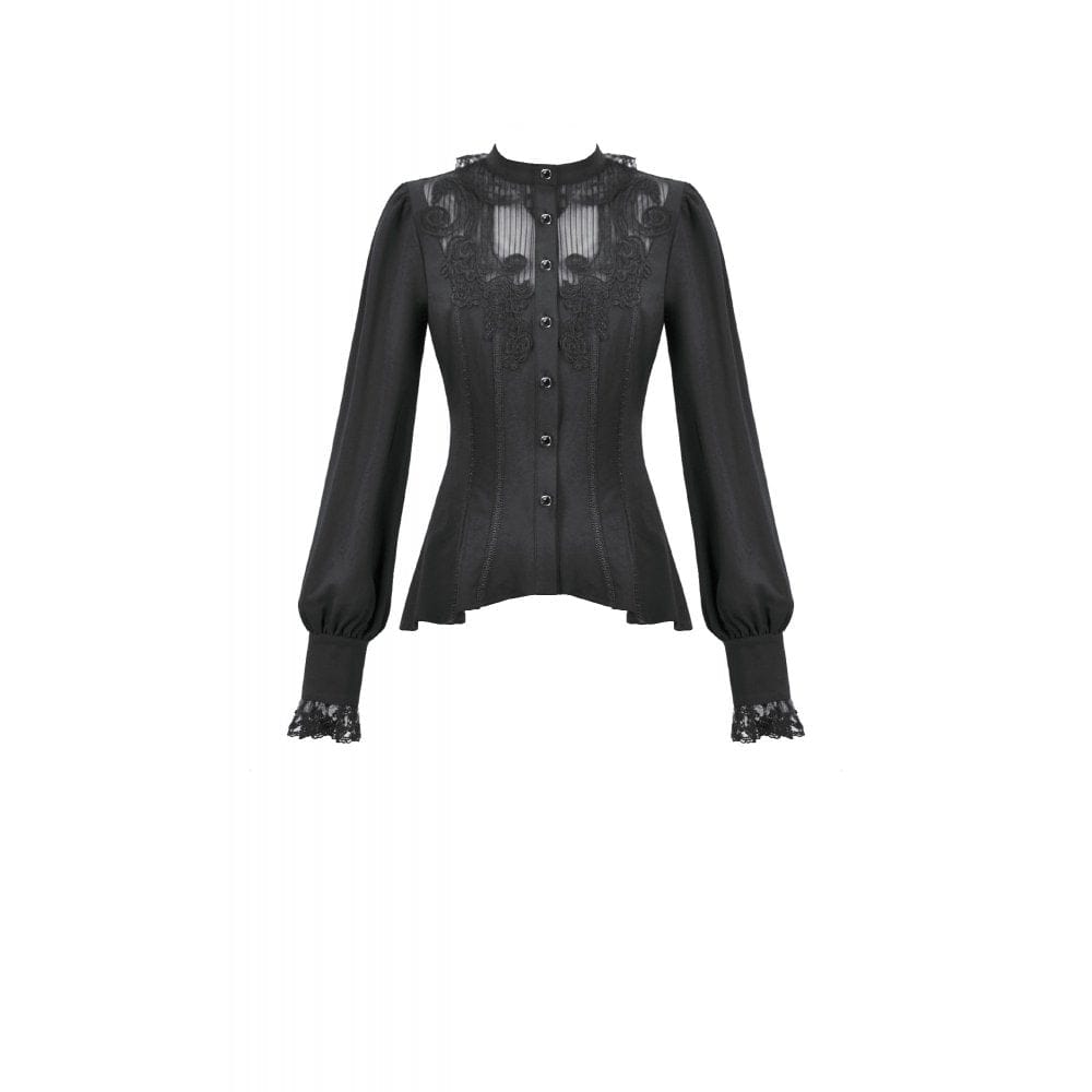 Darkinlove Women's Gothic Decal Lace Sheer Long Sleeved Shirt