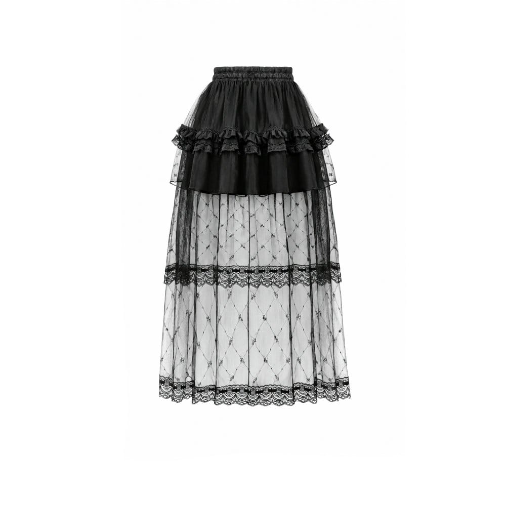 Darkinlove Women's Gothic Diamond Lace Splice Layered Tutu Skirt