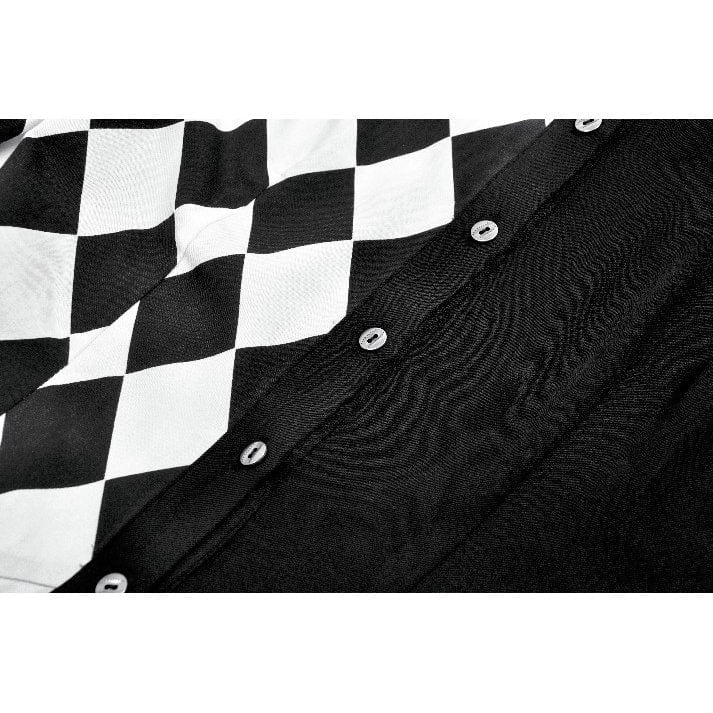 Darkinlove Women's Gothic Diamond Pattern Contrast Color Long Sleeved Shirt