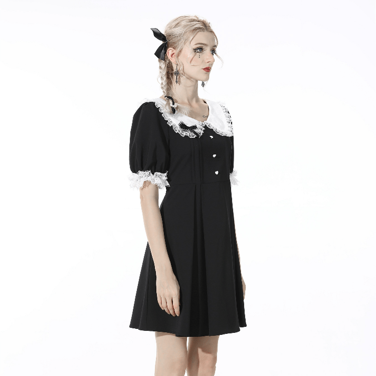Darkinlove Women's Gothic Doll Collar Black Short Dress