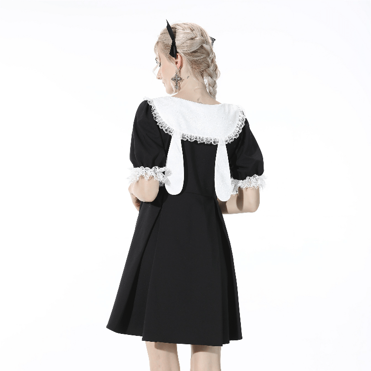 Darkinlove Women's Gothic Doll Collar Black Short Dress