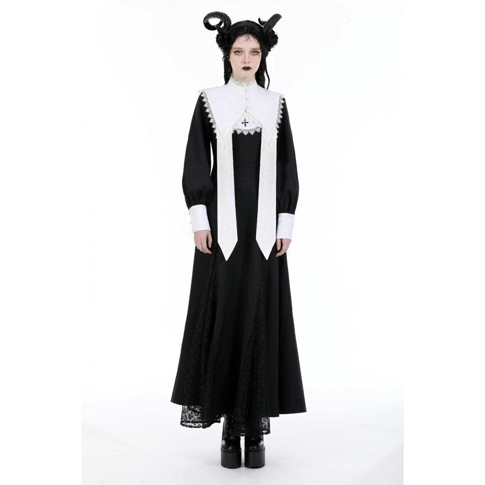 Darkinlove Women's Gothic Doll Collar Double Color Dress
