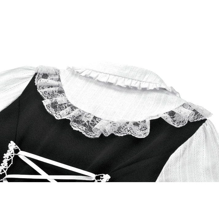 Darkinlove Women's Gothic Doll Collar Faux Two-Piece Long Sleeved Dress