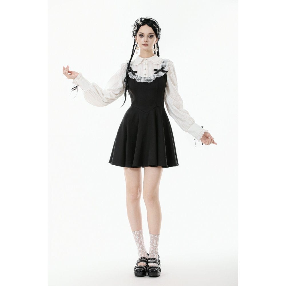 Darkinlove Women's Gothic Doll Collar Faux Two-Piece Long Sleeved Dress