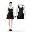 Darkinlove Women's Gothic Doll Collar Faux Two-Piece Long Sleeved Dress