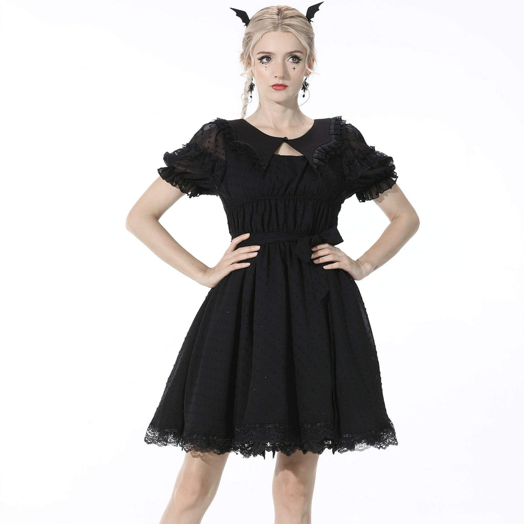 Darkinlove Women's Gothic Doll Collar Lace Black Dress