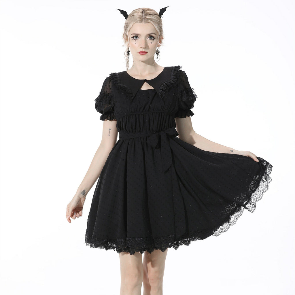 Darkinlove Women's Gothic Doll Collar Lace Black Dress