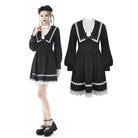 Darkinlove Women's Gothic Doll Collar Puff Sleeved Bowknot Dress