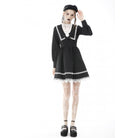 Darkinlove Women's Gothic Doll Collar Puff Sleeved Bowknot Dress