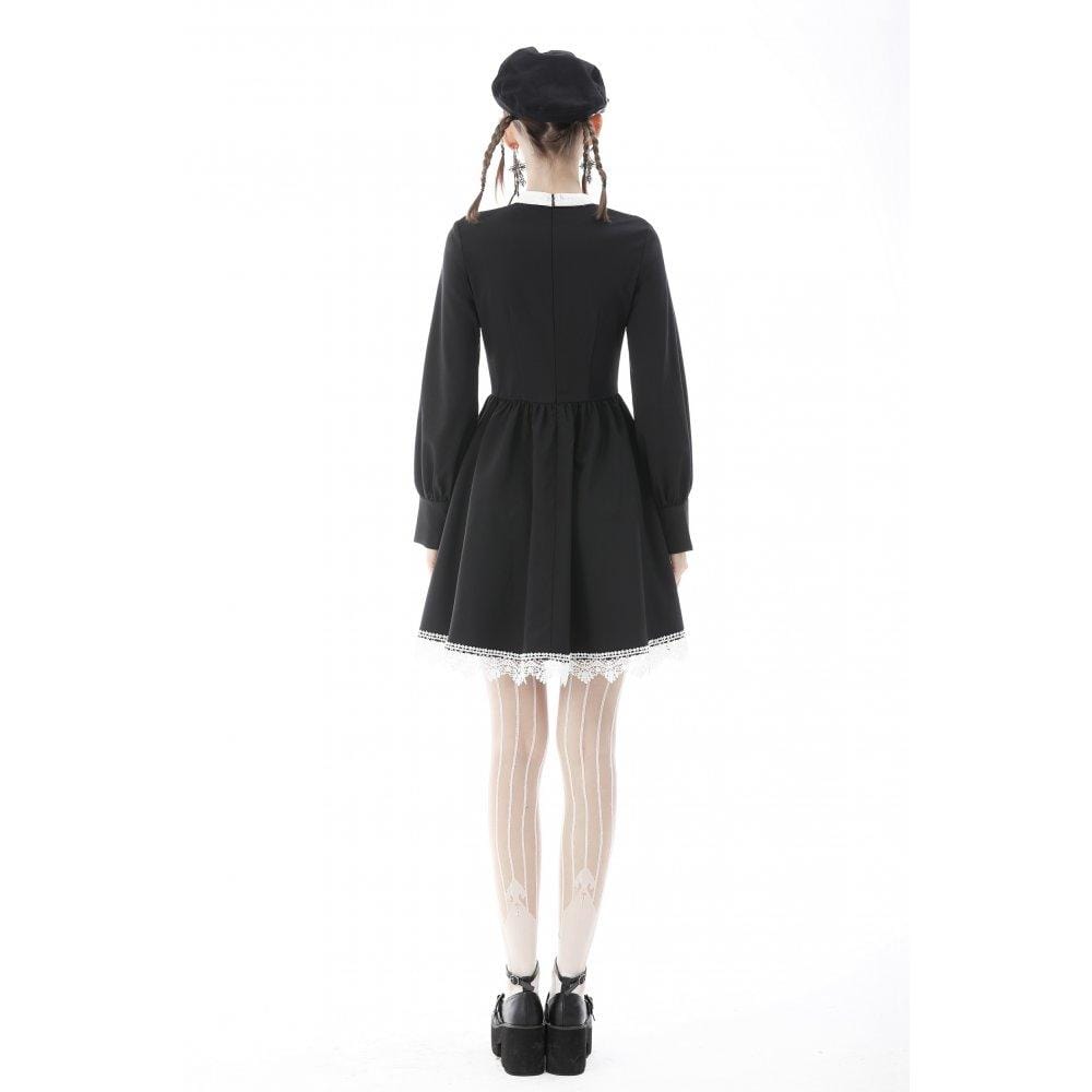 Darkinlove Women's Gothic Doll Collar Puff Sleeved Bowknot Dress
