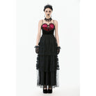 Darkinlove Women's Gothic Dot Multilayer Lace Maxi Skirt