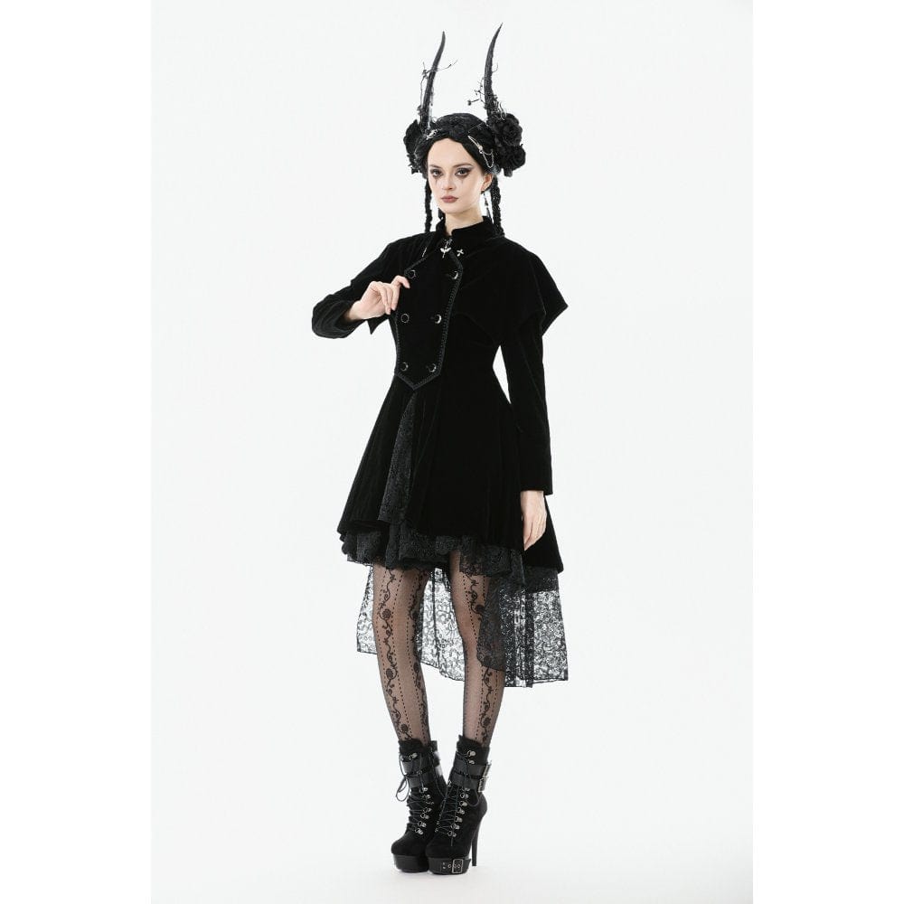 Darkinlove Women's Gothic Double-breasted Batwinged Velvet Coat