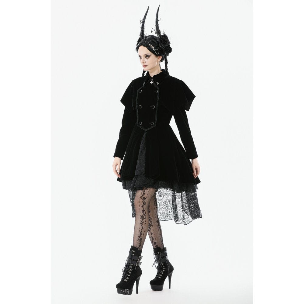 Darkinlove Women's Gothic Double-breasted Batwinged Velvet Coat